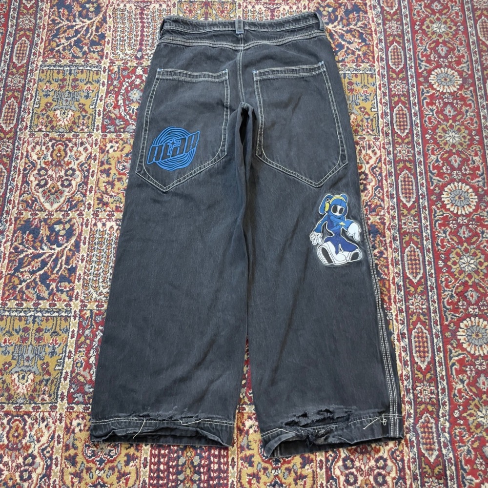 ALAB 26" Mega Wide Leg Baggy Jeans Black Contrast Stitch Embroidered Men 34 JNCO
